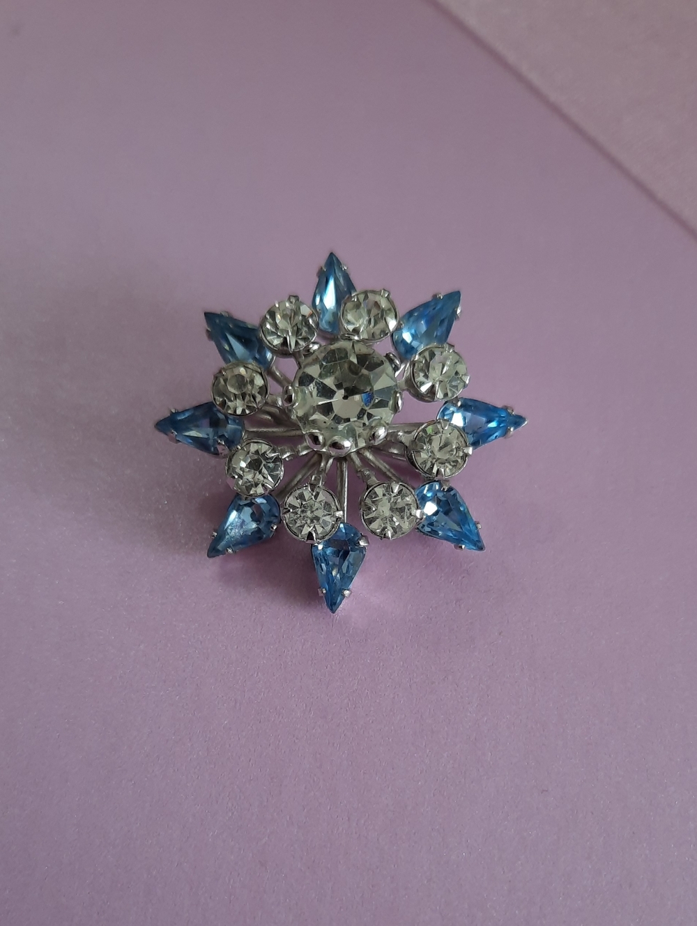 Silver-tone Crystal Booch With Ble Teardrop Gems